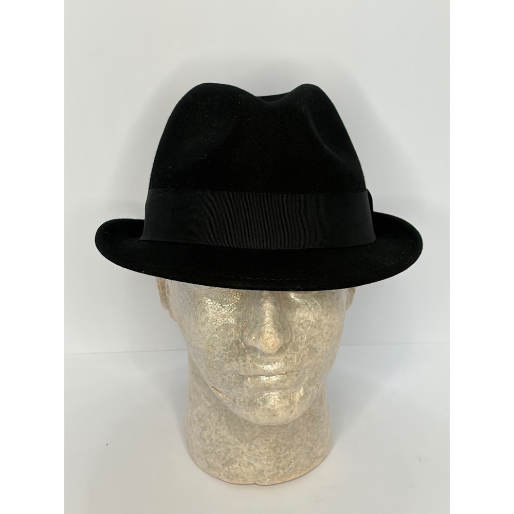 Christys Crown Series Black Wool Fedora Hat Red Plaid Lining Silver Crown Pin L